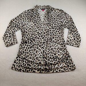 Vince Camuto Leopard Print V-Neck Stretchy Blouse Womens Large